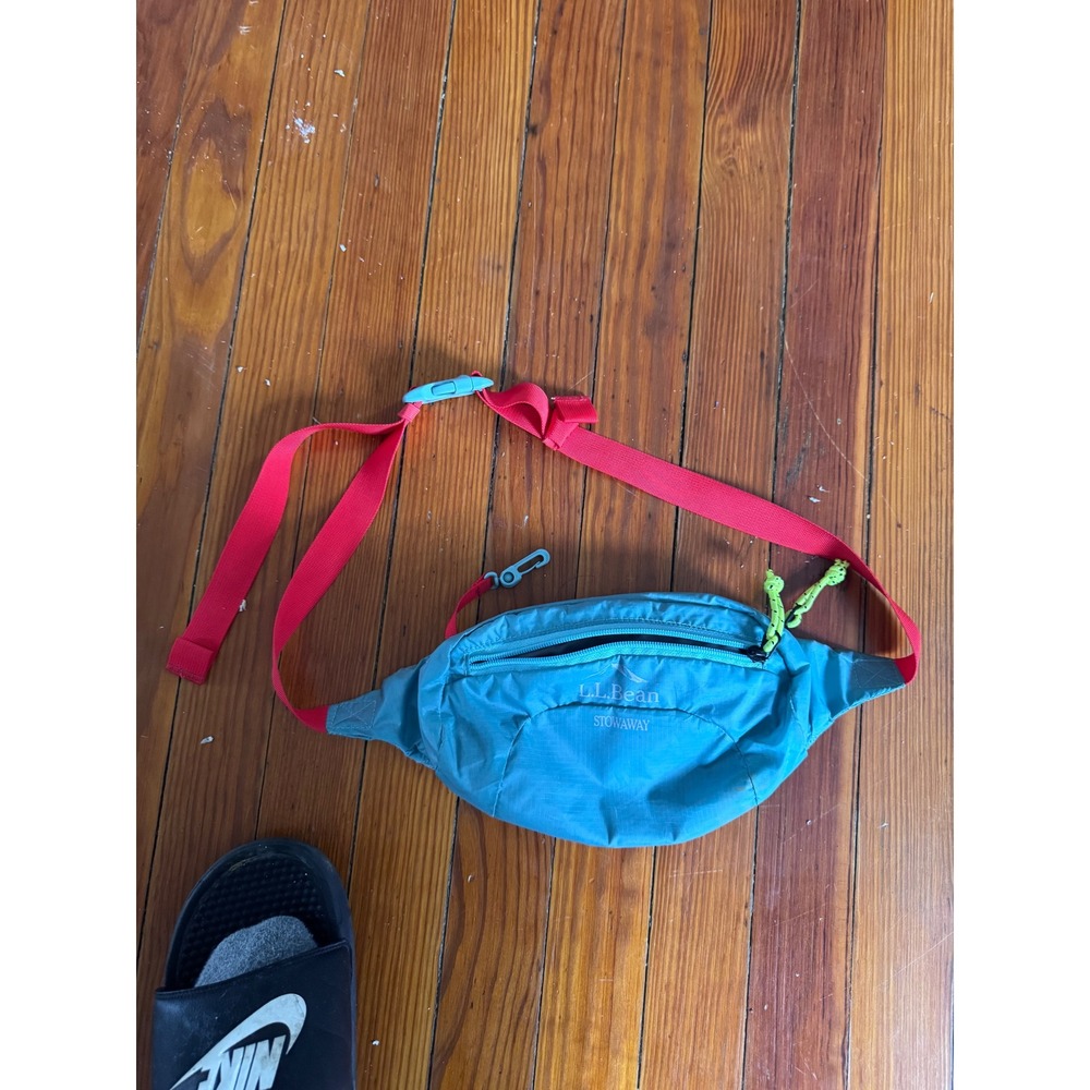 LL Bean Stowaway Hip Pack Teal Red Lightweight Hiking Fanny Pack Waist Bag